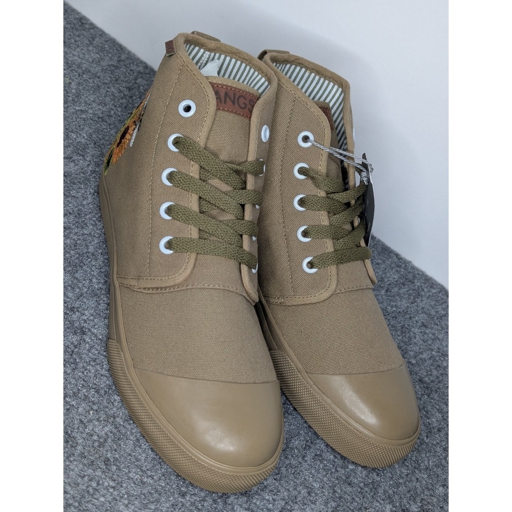 BANGS Shoes Olive Green High-Top Sneaker Shoes M5.5/W7 Sunflower/ Bee Embroidery - Picture 2 of 12